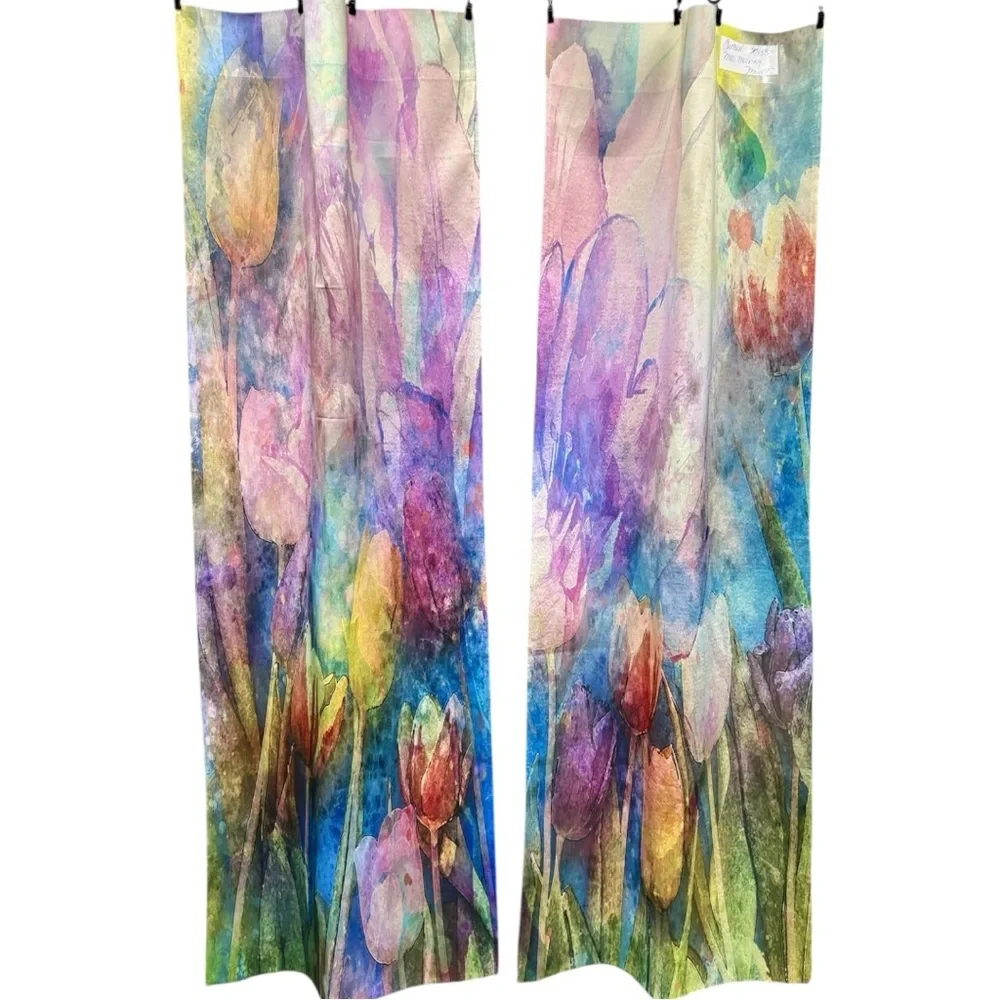 Watercolor Floral Window Curtains - Multicolor